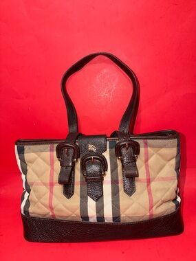 Authentic BURBERRY Quilted House Check Manor Tote Bag